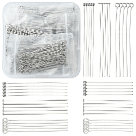 540Pcs 9 Styles 304 Stainless Steel Pin Sets, Including Eye Pins & Flat Head Pins & Ball Head Pins