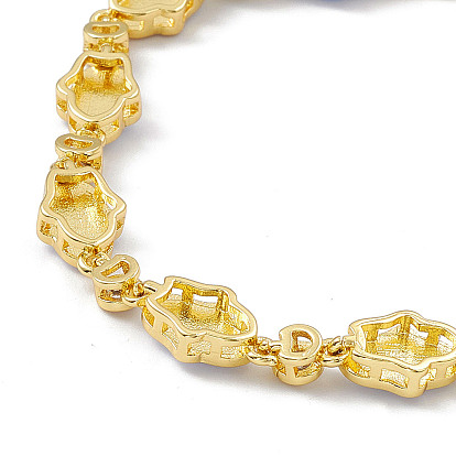 Bracelets en laiton micro pavé de zircone cubique, main hamsa style émail avec bracelet chaîne à maillons mauvais œil pour femme, avec rallonge de chaîne et fermoir mousqueton