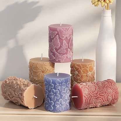 DIY Silicone Candle Molds, for Scented Candle Making, Column with Wave/Flower/Butterfly Pattern