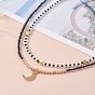 Star & Moon Pendant Necklaces Set for Teen Girl Women, Clear Crystal Glass Seed Beads Necklaces, Golden