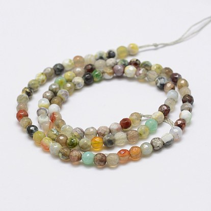 Faceted Natural Fire Crackle Agate Beads Strands, Round, Dyed & Heated