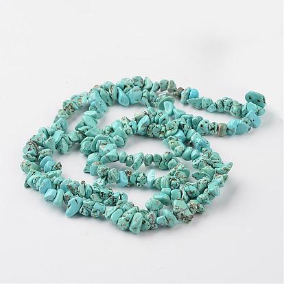 Pépites turquoise synthétique brins de perles, teints et chauffée, 4~6x8~12x2~4mm, Trou: 1mm, environ 34.6 pouce