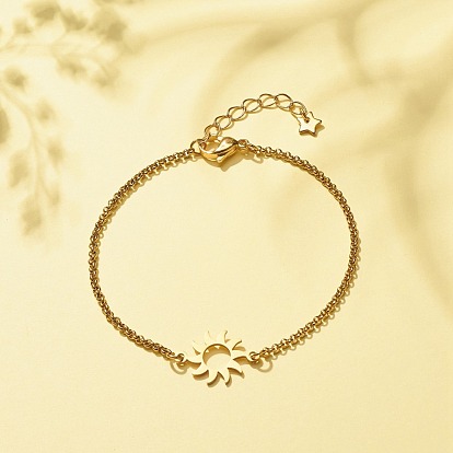 201 Stainless Steel Sun Link Bracelet with 304 Stainless Steel Box Chains for Women