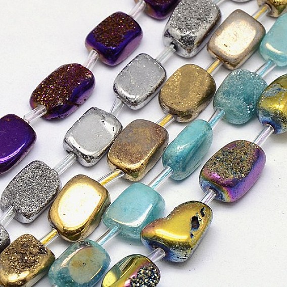 Electroplate Natural Druzy Quartz Crystal Cuboid Beads Strands, Dyed, 10~16x4~12x4~8mm, Hole: 1mm, about 20pcs/strand, 15.74 inch