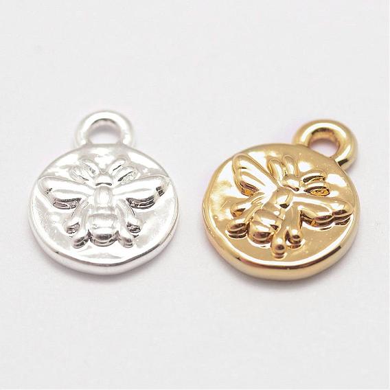 Brass Charms, Cadmium Free & Nickel Free & Lead Free, Flat Round with Bee