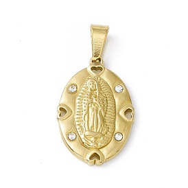 304 Stainless Steel Pendants, with Crystal Rhinestone, Oval with Virgin Mary