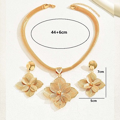 Ensemble de bijoux de mariage en fer à fleurs en filigrane pour femmes, boucles d'oreilles pendantes et colliers à pendentif
