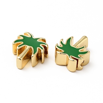 Rack Plating Brass Enamel Beads, Cadmium Free & Lead Free, Real 18K Gold Plated, Coconut Tree