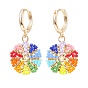 Aretes colgantes de aro con flor trenzada de semillas japonesas de color arcoíris, joyas de latón para mujer