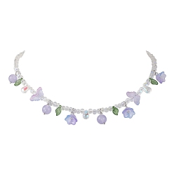 Halsketten aus Glas und Edelsteinperlen, Schmuck für Frauen, Blume