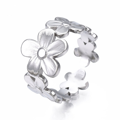 304 Stainless Steel Flower Wrap Open Cuff Ring, Chunky Ring for Women
