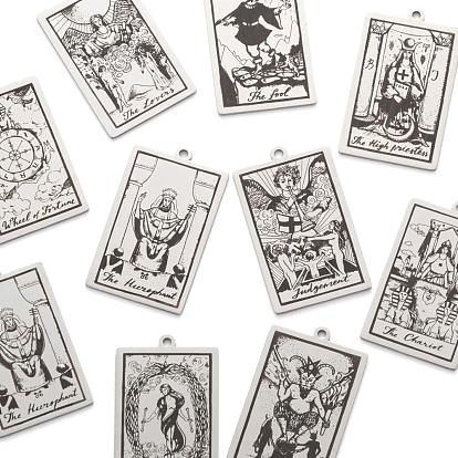 9 piezas 9 estilo 201 colgantes de acero inoxidable, patrón grabado con láser, colgantes de cartas de tarot