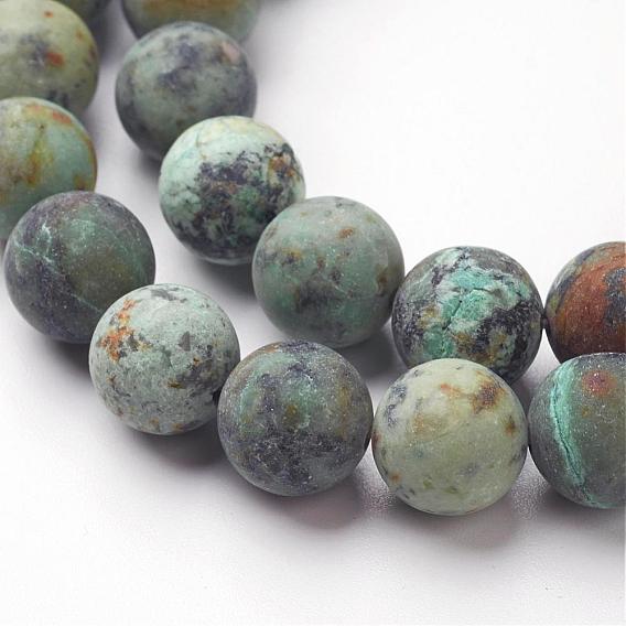 Brins de perles turquoises africaines naturelles (jaspe), givré, ronde