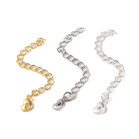 Rack Plating Brass Curb Chain Extender, End Chains with Hollow Heart Drop