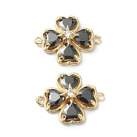 Brass Pave Clear Cubic Zirconia Connector Charms, Clover Links, Real 18K Gold Plated