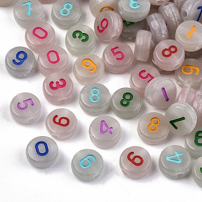 Luminous Acrylic Beads, Flat Round with Number