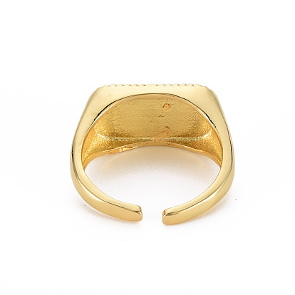 Anillo de puño de ópalo natural para mujer, anillo abierto de latón chapado en oro real 16k, anillo apilable rectangular con piedra de nacimiento de octubre