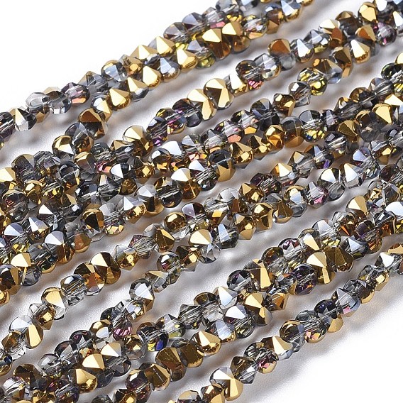 Perles en verre electroplate, facette, rectangle arrondi, demi-plaqué