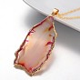 Golden Tone Natural Agate Pendant Necklaces, with Brass Cable Chains and Spring Ring Clasps, 18 inch 