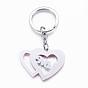 Zinc Alloy Keychain, with Enamel, Iron Key Rings and Iron Chains, Heart with Love, For Valentine's Day, Platinum