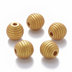 Perles européennes de ruche en bois naturel peint, Perles avec un grand trou   , ronde