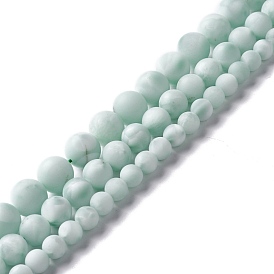 Brins de perles de verre naturel dépoli, ronde, Aqua