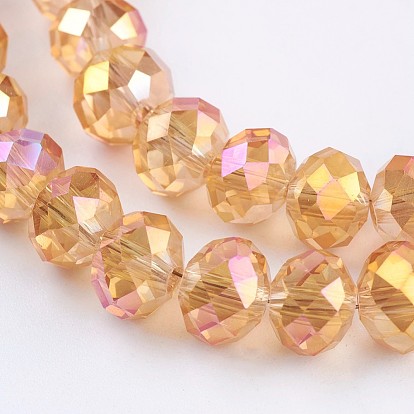 Electroplate Glass Beads Strands, Full Rainbow Plated, Faceted, Rondelle