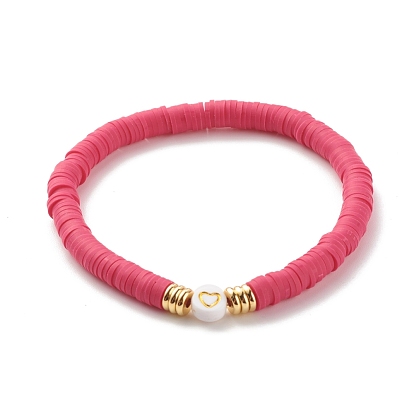 Perles heishi en argile polymère faites à la main bracelets extensibles sertis de perles à motif coeur pour femmes