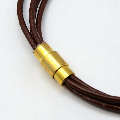Bracelets tressés à la mode, cordon en cuir de vachette avec perles d'eau douce de perles et fermoirs laiton pivotantes magnétiques, 185mm
