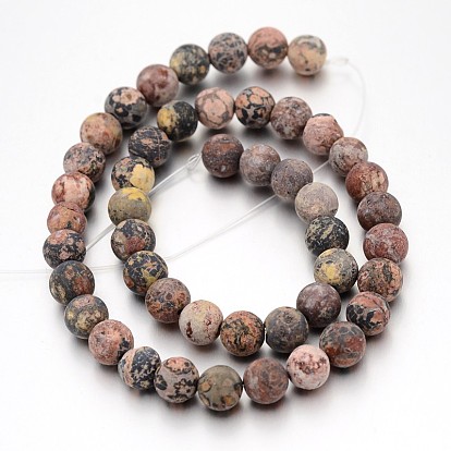 Dépoli rondes leopardskin naturelle rangées de perles, 8mm, Trou: 1mm, Environ 47 pcs/chapelet, 15 pouce