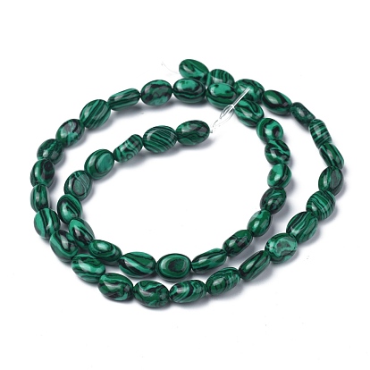 Perles synthétiques malachite brins, ovale, teint
