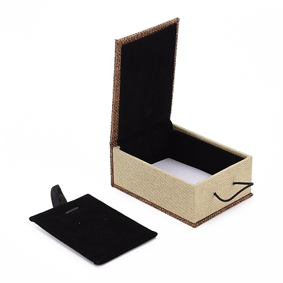 Rectangle Wooden Pendant Necklace Boxes , with Burlap and Velvet, 10.5x7.4x5.1cm