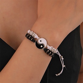 Adjustable Yin Yang Tai Chi Bracelet with Eight Trigrams, Handmade Braided Couple Jewelry