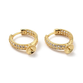 Brass Micro Pave Clear Cubic Zirconia Hoop Earring Findings, for Half Drilled Beads, Cadmium Free & Nickel Free & Lead Free
