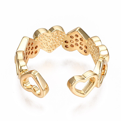 Latón micro pavé claro anillos de brazalete de circonio cúbico, anillos abiertos, con esmalte, sin níquel, corazón con mal de ojo, real 16 k chapado en oro