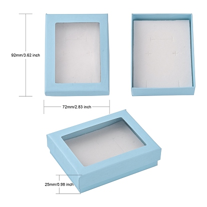Boîtes à bijoux en carton, Pour la bague, Collier, boucle, avec fenêtre transparente et éponge à l'intérieur, rectangle