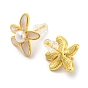 Pendientes de flor de circonita cúbica con perla natural., aretes de latón con 925 alfileres de plata esterlina