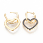 Golden Plated Brass Huggie Hoop Earrings, with Enamel, Heart