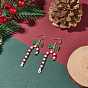Bastón de caramelo navideño con cuentas de vidrio y aretes colgantes con lazo, 304 joyería de alambre de acero inoxidable para mujer