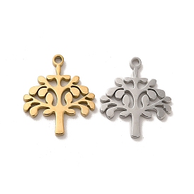 Ion Plating(IP) 304 Stainless Steel Pendants, Tree of Life Charms