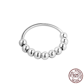 Родиевое покрытие 925 кольца на палец из стерлингового серебра, вращающееся кольцо из бисера для успокоения беспокойства