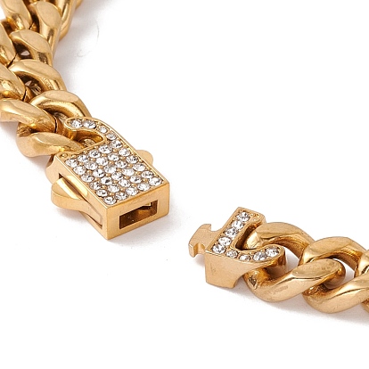 304 bracelet gourmette en acier inoxydable avec fermoir cadenas en strass cristal pour femme