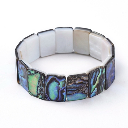 Bracelets extensibles en coquille d'ormeau naturel / coquille de paua, bracelets perlés, rectangle