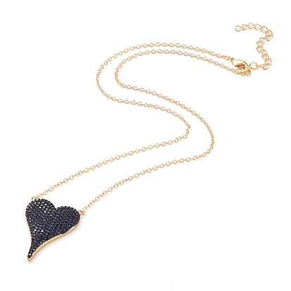 Brass Micro Pave Cubic Zirconia Heart Pendant Necklaces, with Lobster Claw Clasps, Long-Lasting Plated, Real 18k Gold Plated