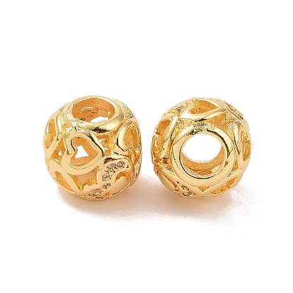 Brass Rhinestone European Beads, Large Hole Beads, Long-Lasting Plated, Round with Heart