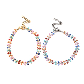 Enamel Ear of Wheat Link Chains Bracelet, 304 Stainless Steel Jewelry for Women