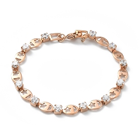 Bracelet de tennis en cristal de zircone cubique, placage ionique (ip) 304 bracelet ovale en acier inoxydable avec chaînes à maillons lune et étoile pour femme