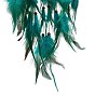 Iron Woven Web/Net with Feather Pendant Decorations, with Plastic,  Synthetic Turquoise & Wood Beads, Covered with Leather and Brass Cord, Flat Round with Tree of Life & Moon