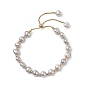 Pulsera con cuentas redondas de latón y perlas naturales teñidas, pulsera ajustable con cadenas doradas 304 de caja de acero inoxidable para mujer
