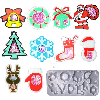 Christmas Theme DIY Tree/Santa Claus/Snowman Quicksand Silicone Molds, Shaker Molds, Resin Casting Molds, for UV Resin, Epoxy Resin Craft Making